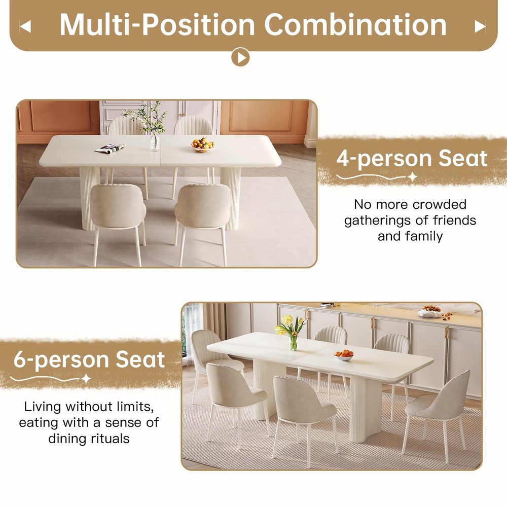 79"Modern Dining Table for 4-8 Cream White Kitchen Table Dining Room Table
