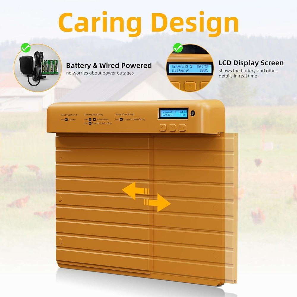 Timebal Automatic Chicken Coop Door Battery-Powered with Timer & Light Sensor