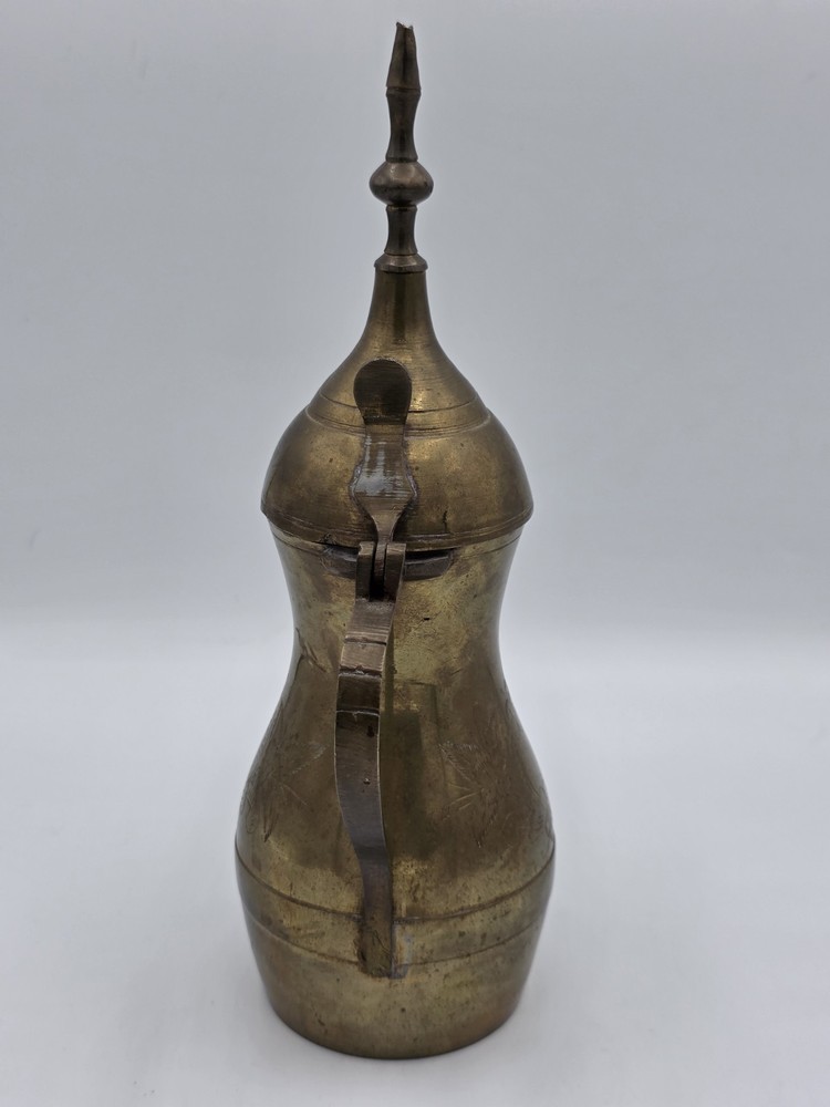 Etched Brass Dallah Coffee Pot Middle Eastern Arabic 9.5"