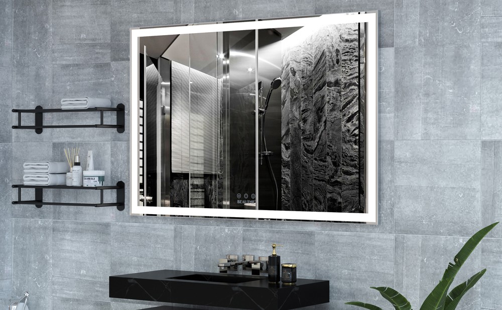 60"x40" LED Rectangle Bathroom Mirror Mirror Wall Mounted Silver Aluminum Frame