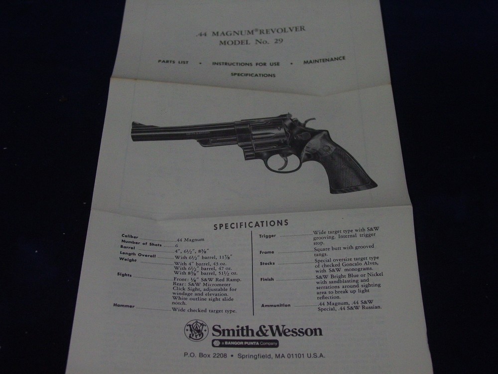 Factory Original Smith & Wesson Model 29 Manual S&W