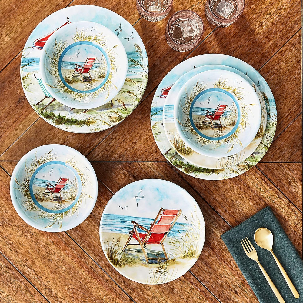 Ocean View 12 Pc Melamine Dinnerware Set, Service for 4