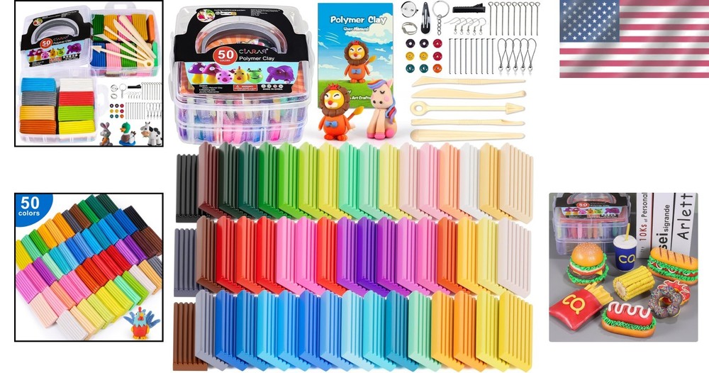 Complete Polymer Clay Kit with Tools - 50 Vibrant Colors & Storage Box