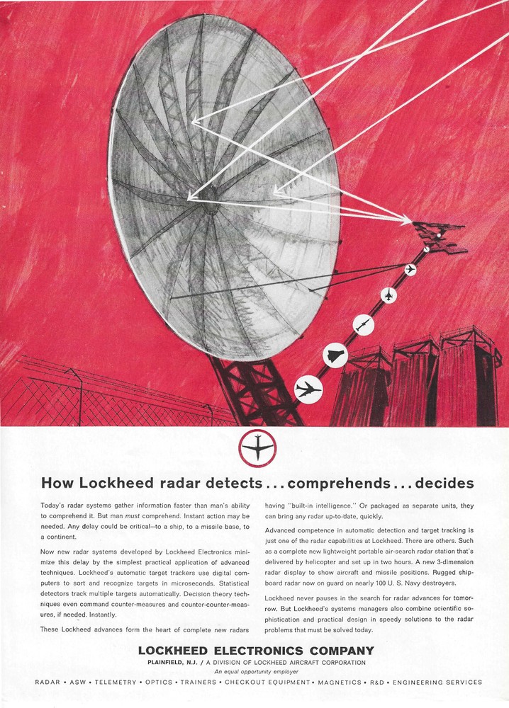 1964 Lockheed Electronics Print Ad ~Radar Systems/Auto Target Trackers~ Cold War
