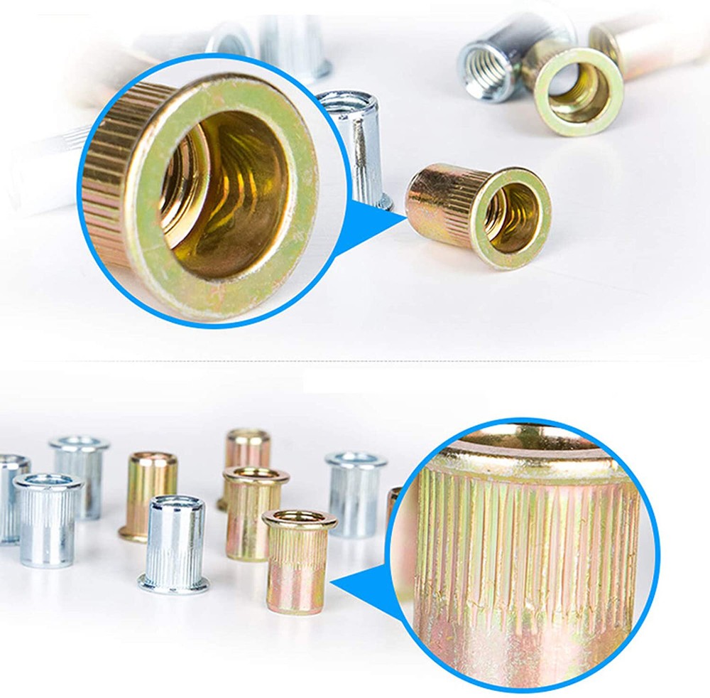 240pcs M4 M5 M6 M8 M10 Flat Head Threaded Binding Rivet Nut Insert Rivnut Kit