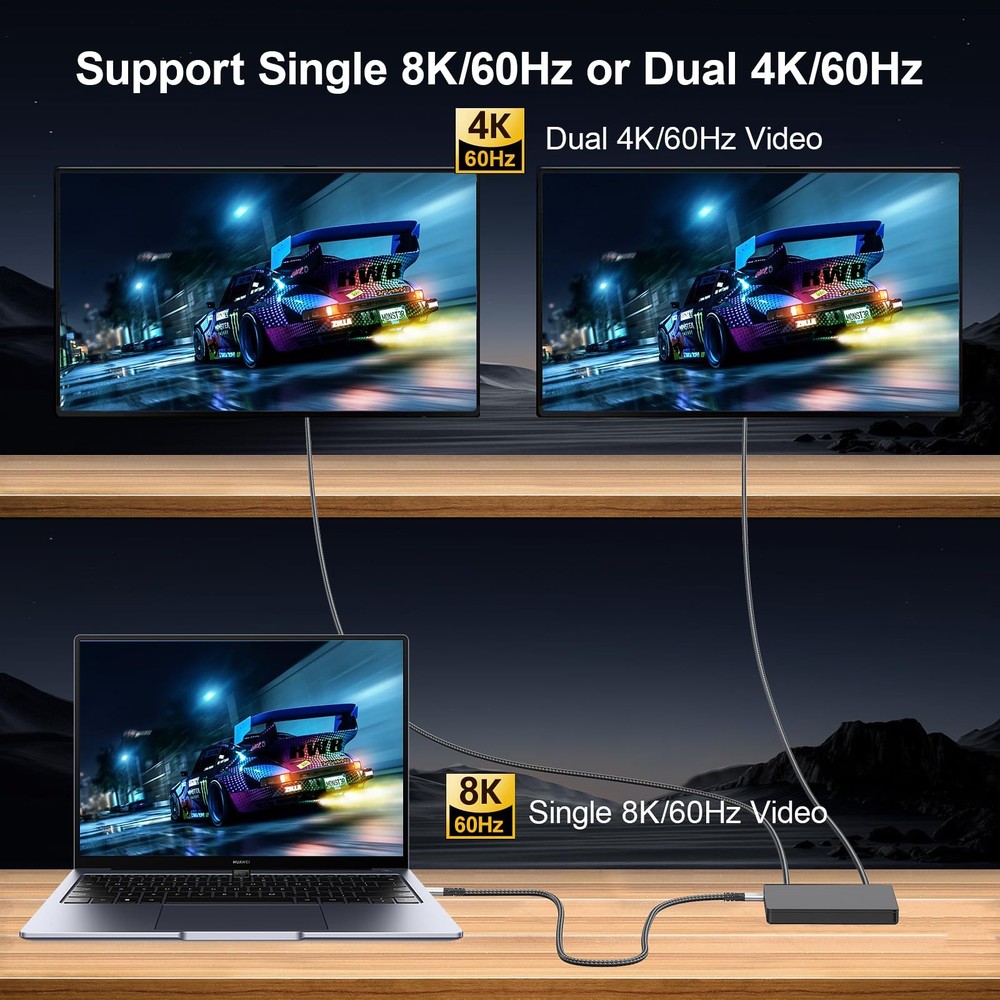 3ft Thunderbolt 4 Cable, 240W, 40Gbps Data, 8K, 4K Display, Slivery-Black