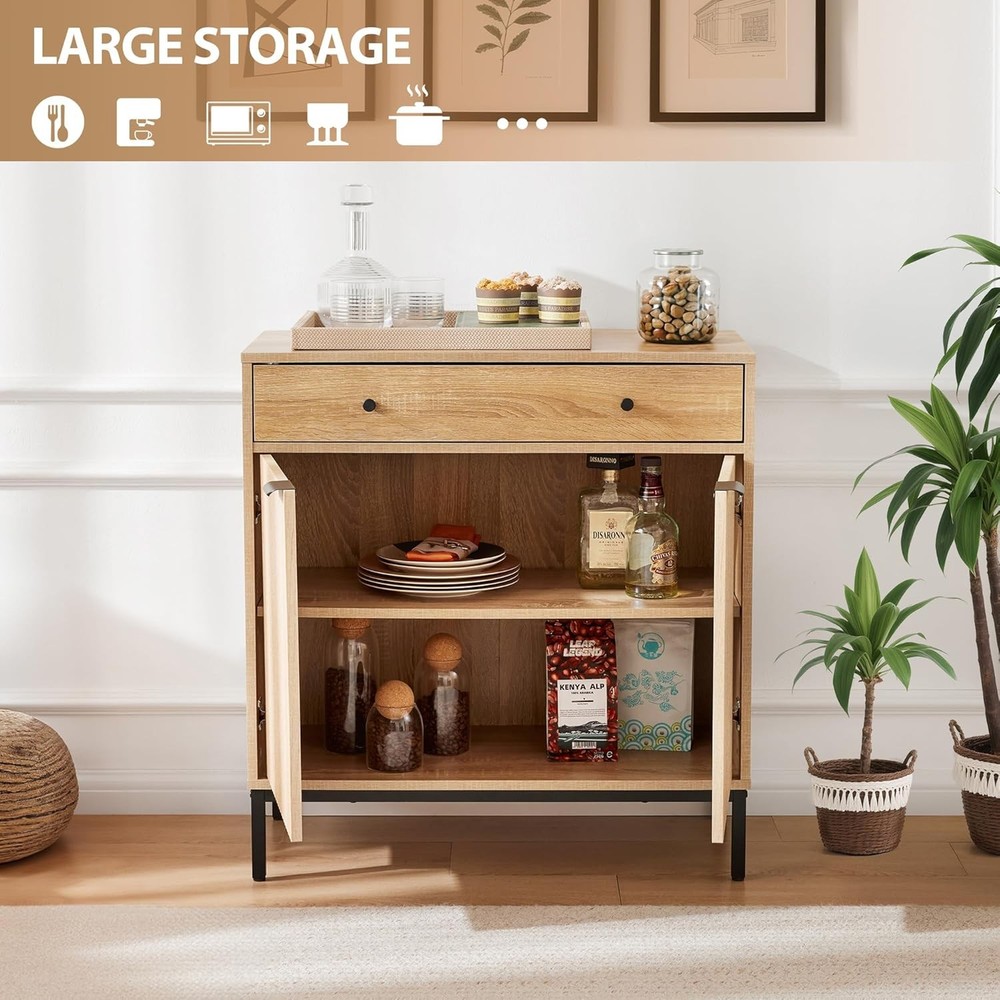 Fluted Sideboard Buffet Cabinet W/ Storage Coffee Bar Table Console W/ 2 Doors &