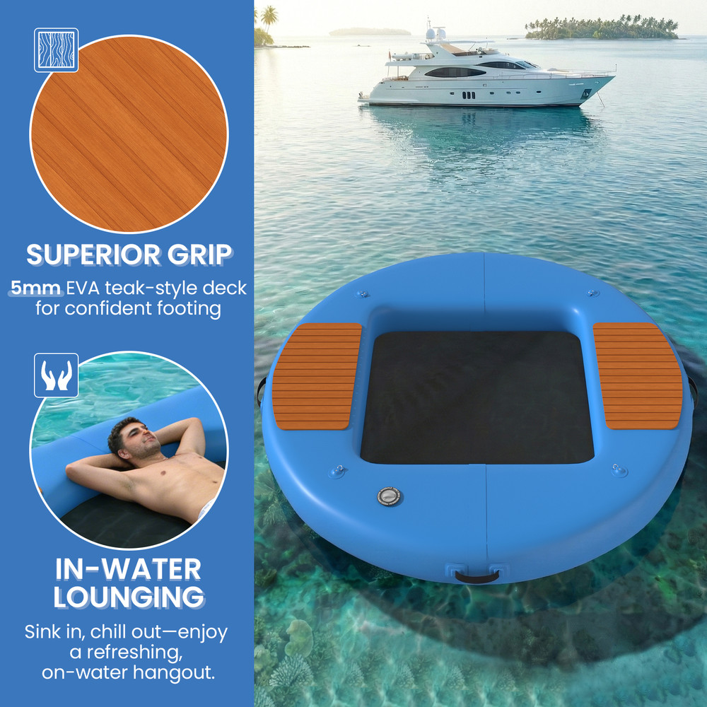 8ft Inflatable Floating Platform, Mesh Swim Net, EVA Deck, 6in Thick