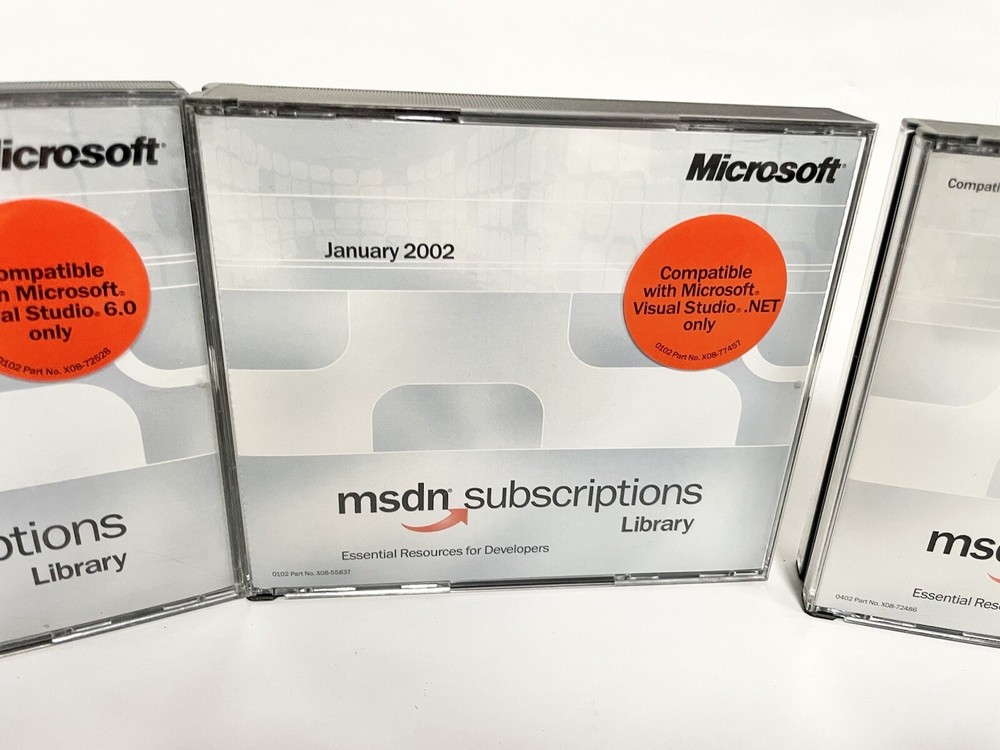 2001 October 2002 Jan / April Microsoft MSDN Subscriptions Library Genuine Discs