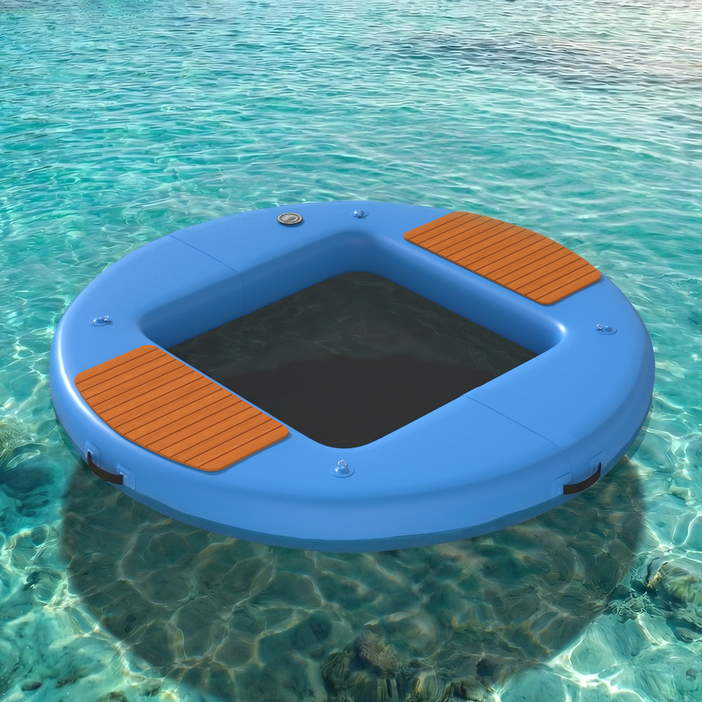 8ft Inflatable Floating Platform, Mesh Swim Net, EVA Deck, 6in Thick