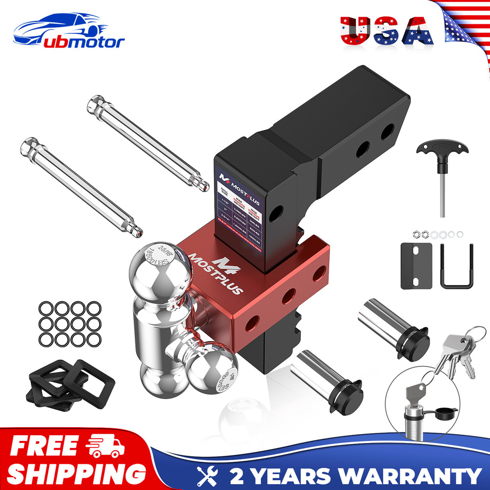 2.5'' Receiver 8'' Drop/Rise Adjustable Trailer Hitch Tril-ball Mount 18500 Lbs