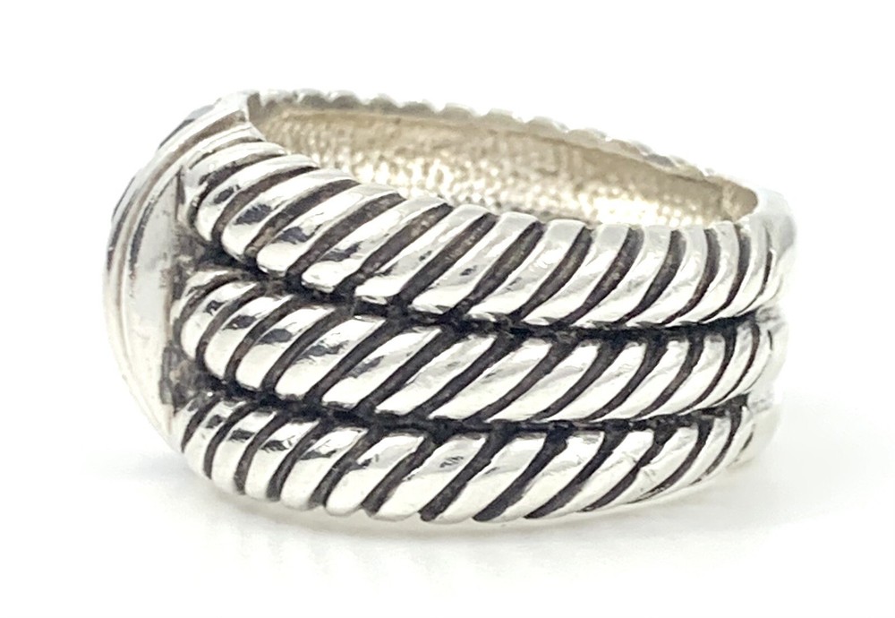 Mens Large Triple Stack Cable Sterling Silver Sapphire Ring Sz 12.5