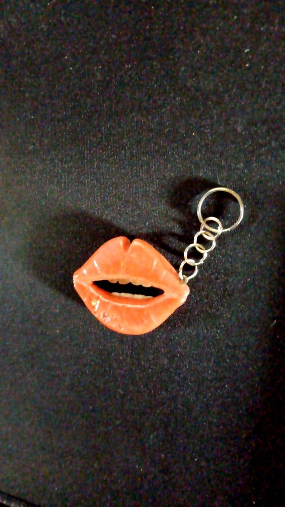2 Lip Bite Mouth Charms Red Ceramic Keychain
