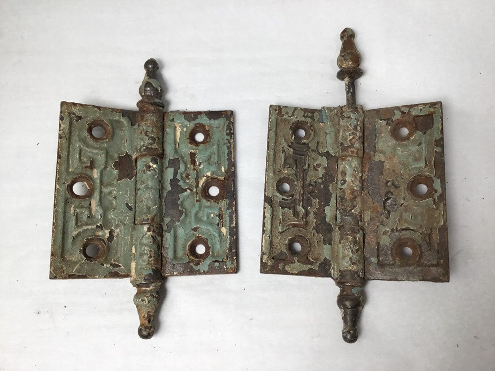 Vintage Ornate Chipppy and Rusty Cast Iron Hinges