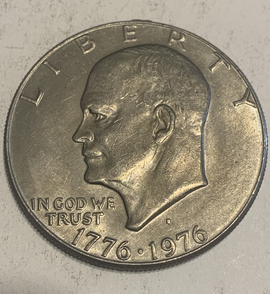 1976 D Eisenhower $1 Silver Coin--Mint Error--Double Die with filled D