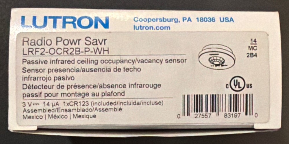 LUTRON LRF2-OCR2B-P-WH, Wireless Ceiling Sensor, White