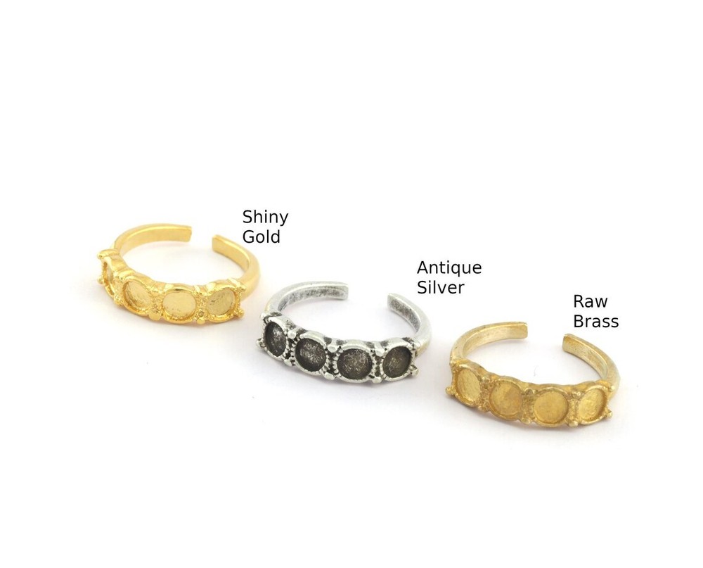 Multi Blank Bezel Ring Base Adjustable Antique Silver Raw Brass, Shiny gold 2690
