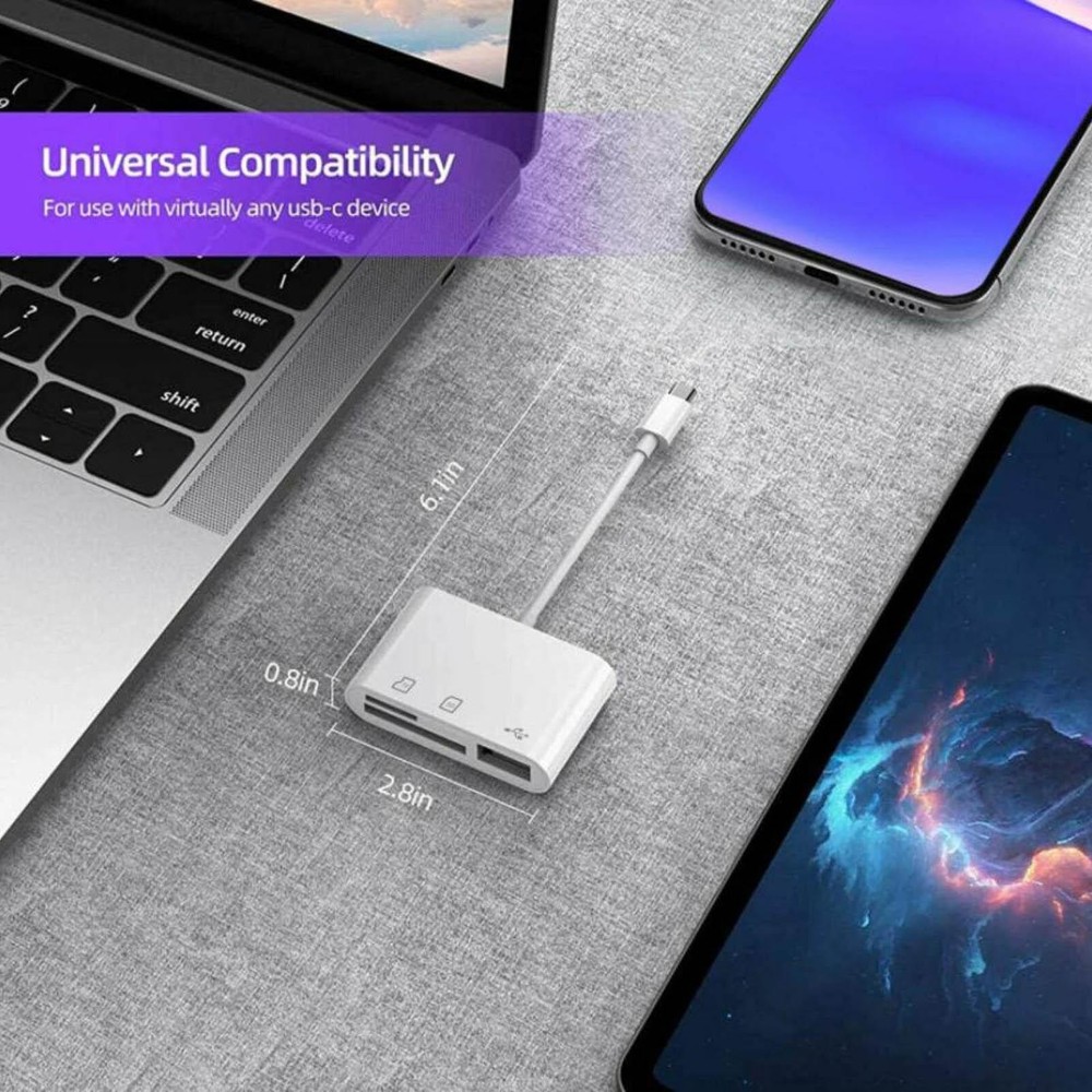 3-Port USB Type C to Card Reader Adapter SD Card Reader For MacBook Pro Laptop h