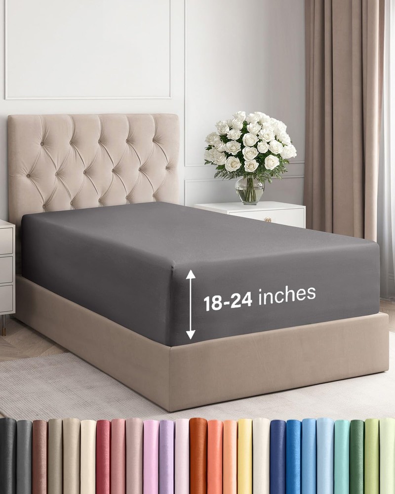 Extra Deep Twin XL Fitted Sheet - Hotel Luxury Single Fitted Sheet Only - Eas...