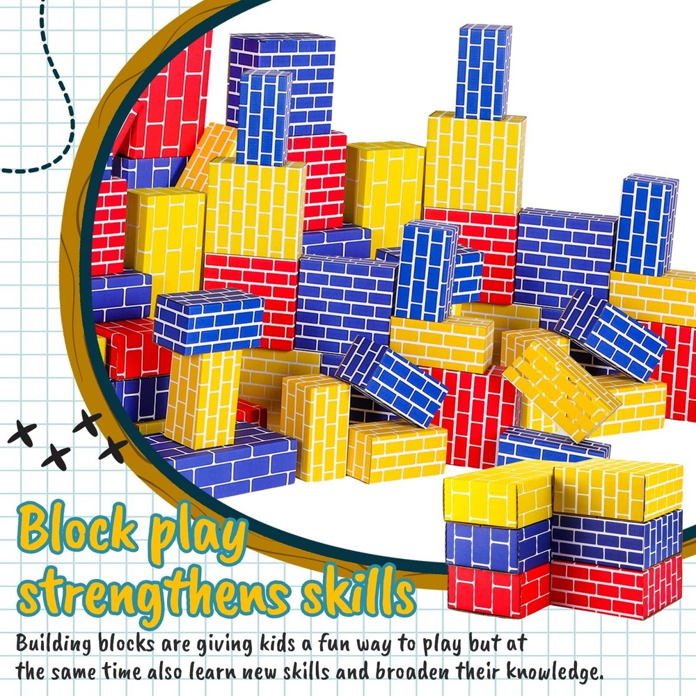 Junkin 80 Pack Cardboard Building Blocks Cardboard Bricks for Kids, Stacking ...