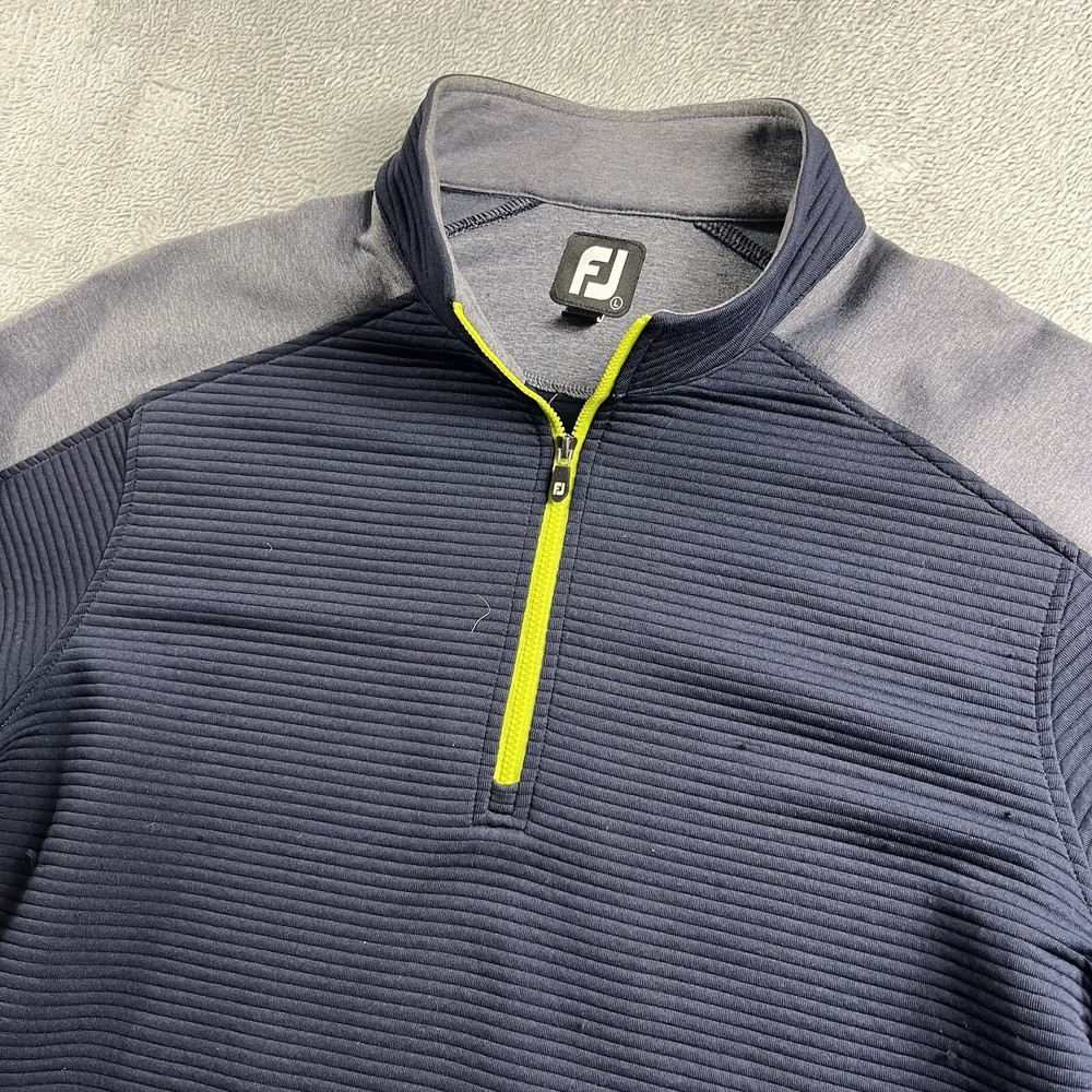 FootJoy Jacket Mens Large Blue Gray Mid-Layer Pullover 1/2-Zip Golf Course Logo