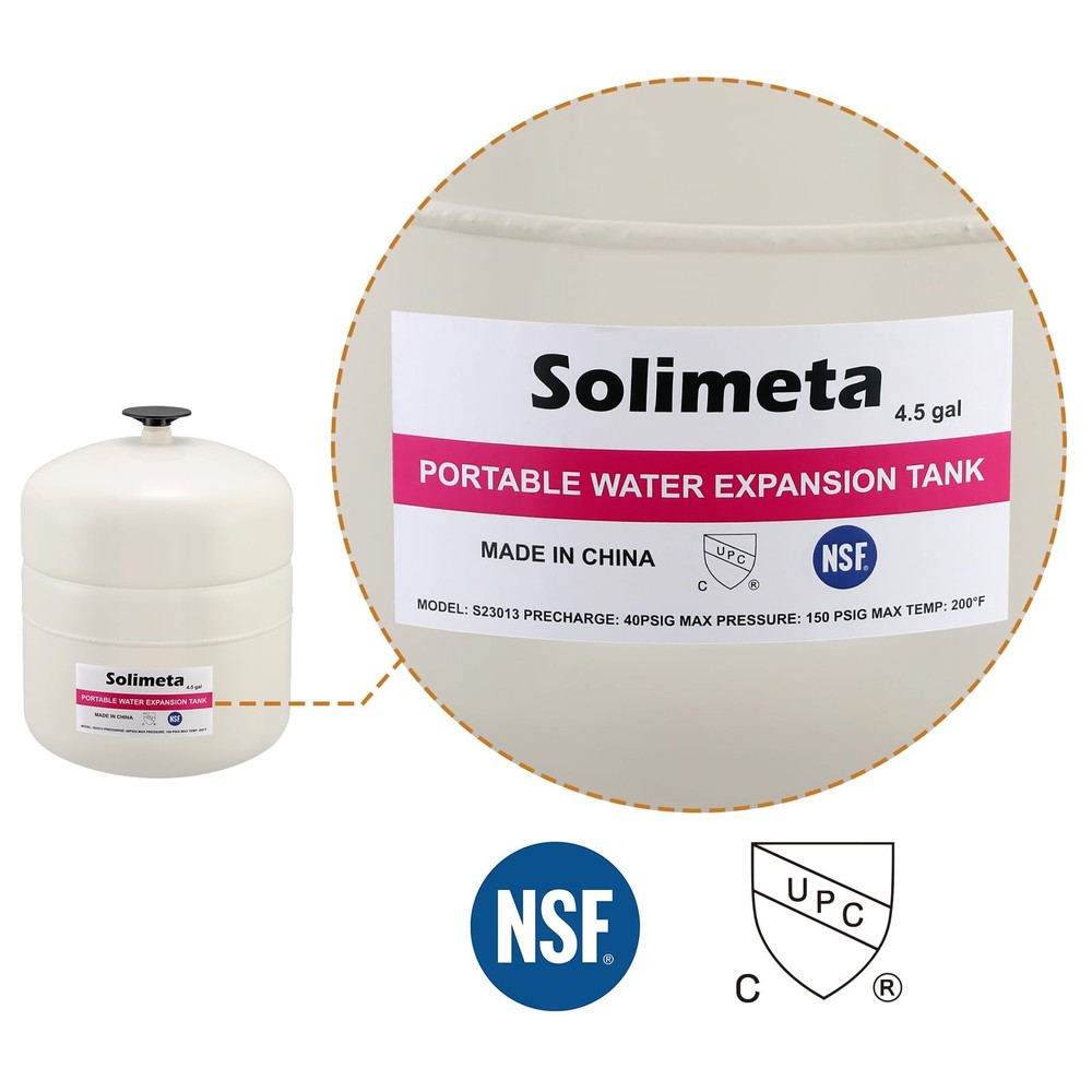 Solimeta 4.5 Gallon Potable Water Expansion Tank With Adjustable Wall Mountin...