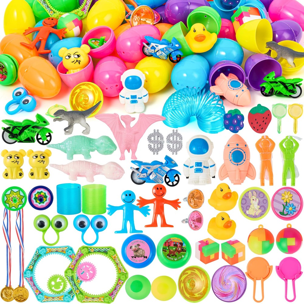 JOYIN 48Pcs Easter Eggs with Toys Inside, Prefilled Colorful
