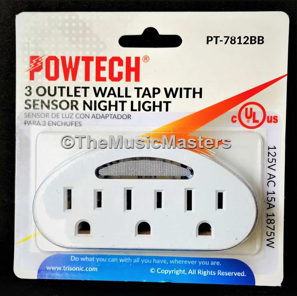 2X Sensor LED Light 3 Outlet Wall Plug Electric Adapter Power Splitter UL Listed