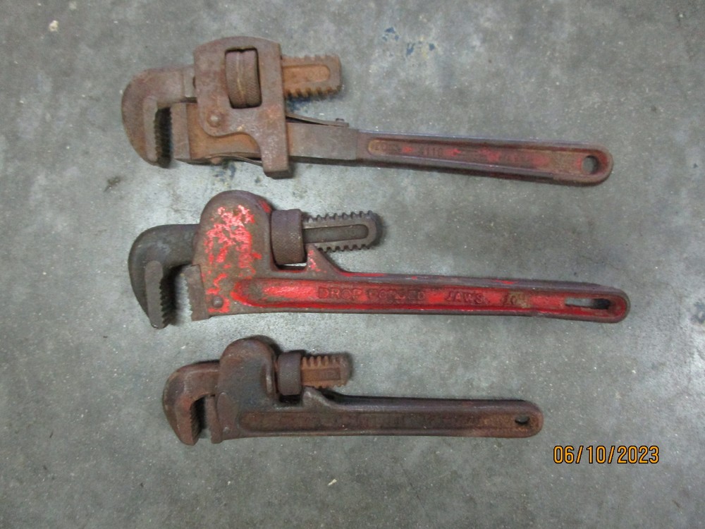 3 Vintage Small Pipe Wrenches Erie Tool Co Fleet & More