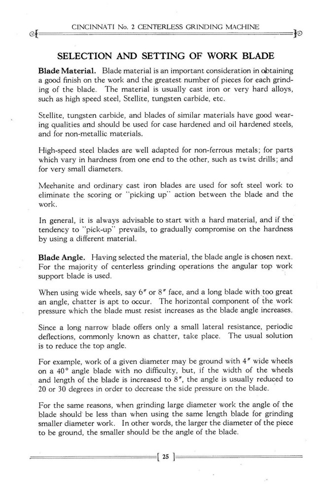 Cincinnati No. 2 Centerless Grinding Machine Operators Manual #674