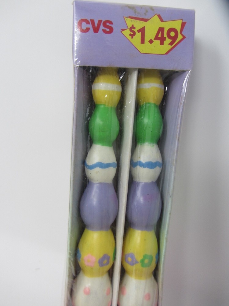 Vintage Easter Egg Candles Pair 10" Taper Pillar Easter Holiday Decor NIB CVS