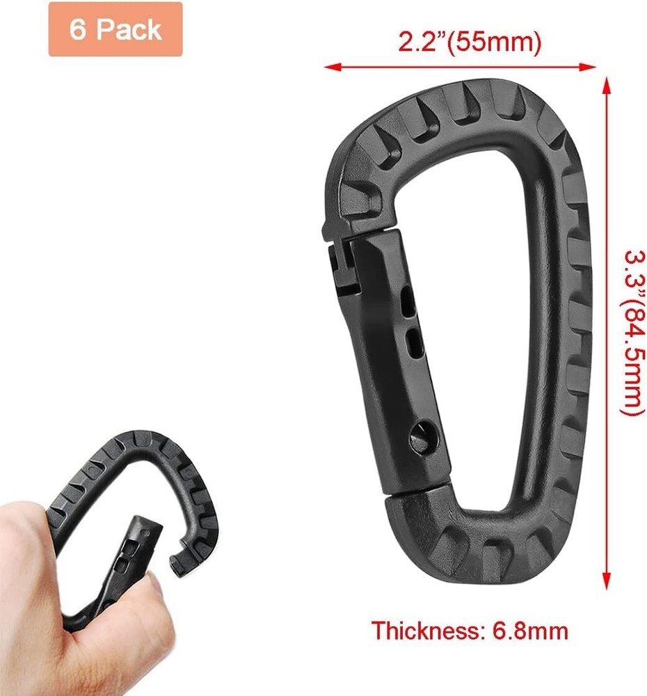 6Pack Tactical Carabiner Keychain Clip Tac Link Plastic Climbing D-Ring Large...