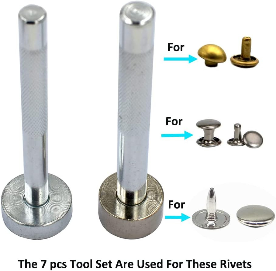 7 Pcs Metal Domed Rivet Fixing Setting Tool Spike Rivets Setter