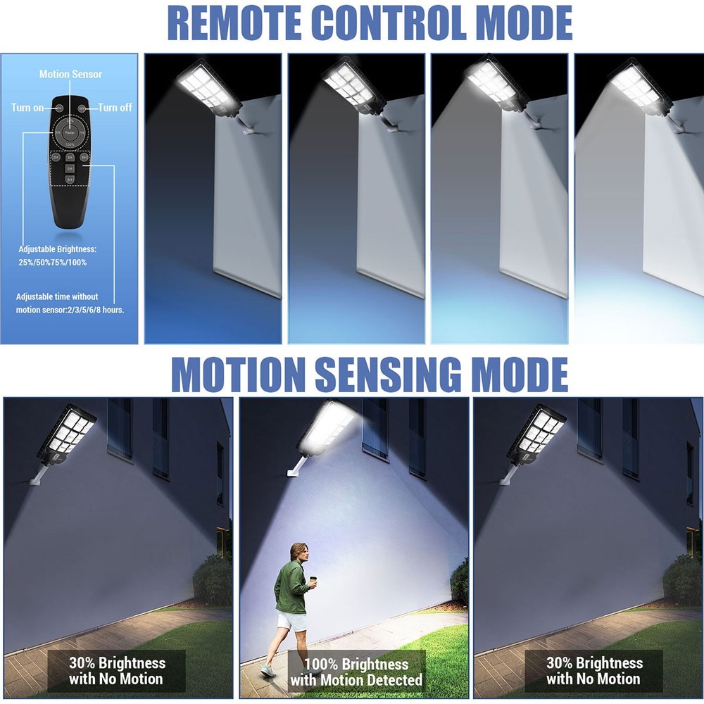 200000000LM Solar Street Lights Outdoor with Motion Sensor, Remote Control, Pole