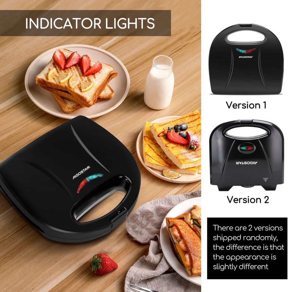 Sandwich Maker with Non-stick Deep Grid Surface for Egg, Ham, Steaks Compact