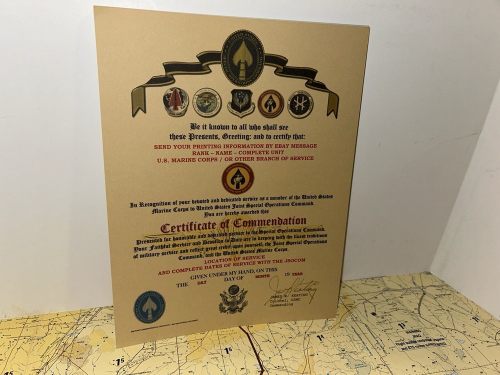 USMC / MARINE CORPS SPECIAL OPERATIONS COMMAND ~ CERTIFICATE OF COMMENDATION