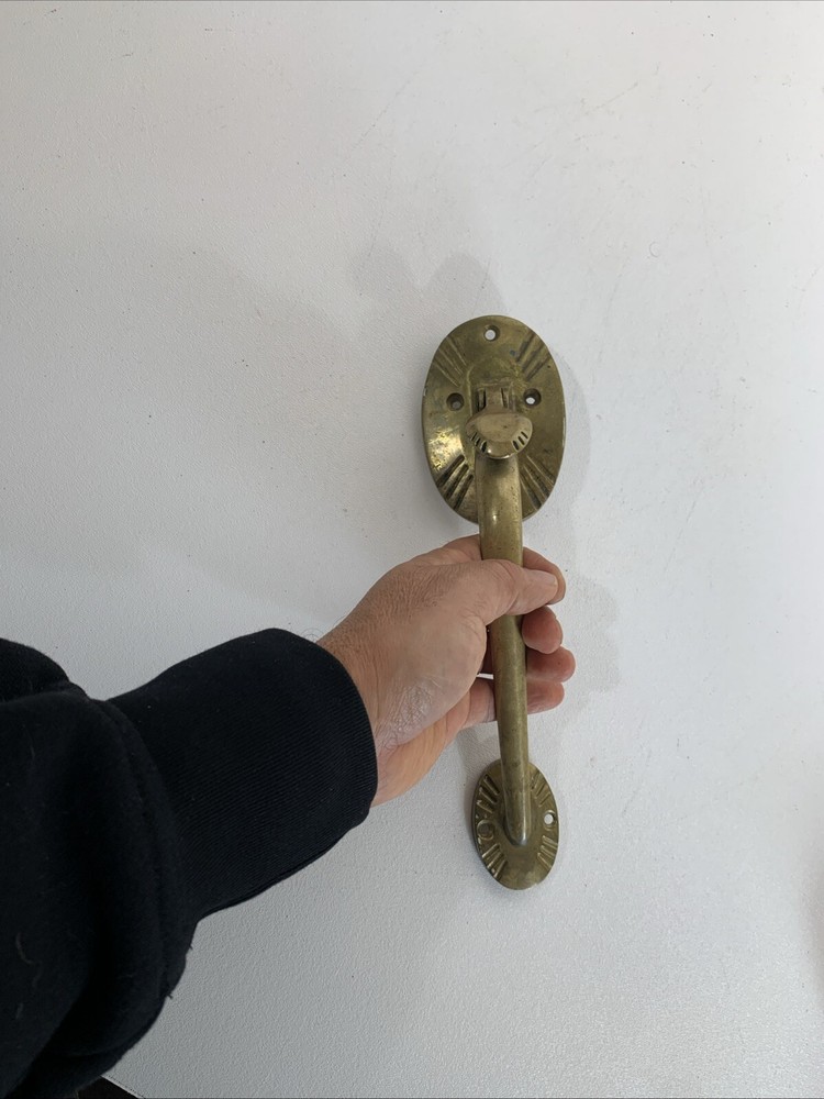 Vintage Large Art Deco Solid Brass Pull Thumb Latch Doorknob Handle 10.5” Long