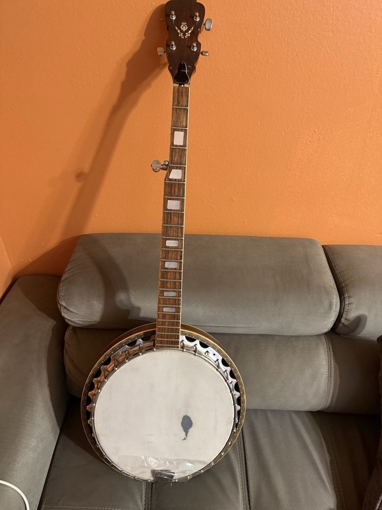 5-String Closed Back Banjo Brown, 5-String Banjo with Eagle Engraving on Back