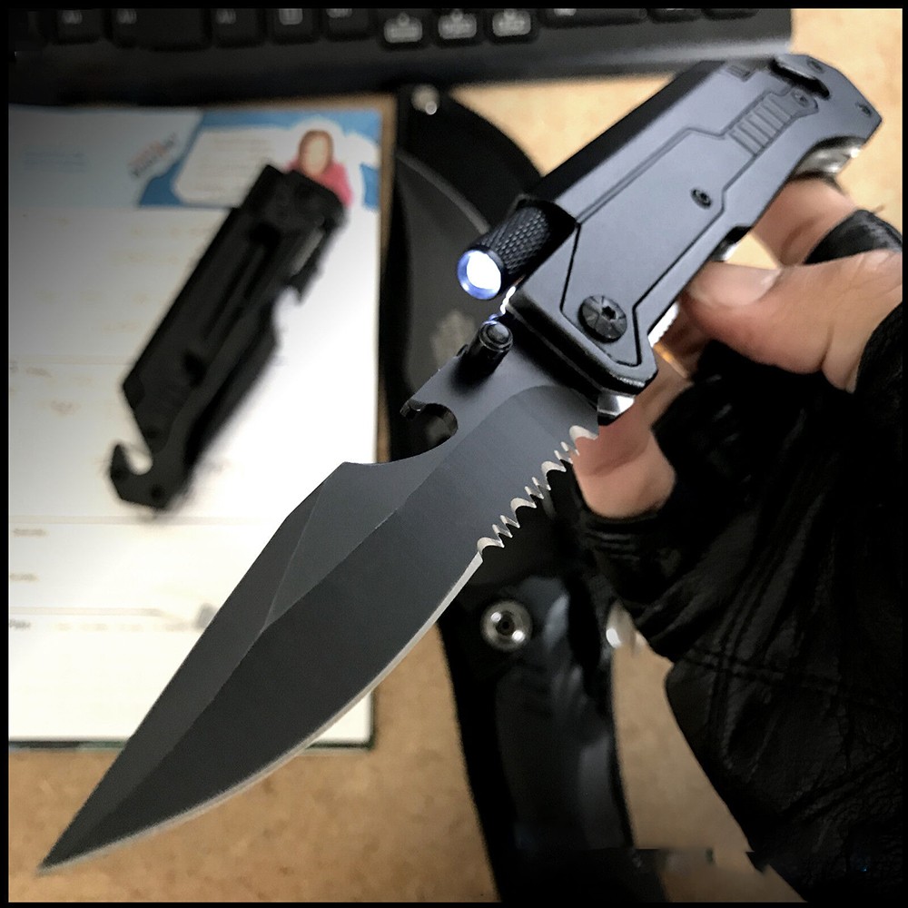 Black EDC Assisted LED Multifunction Open Pocket Knife Survival MULTI TOOL Gift