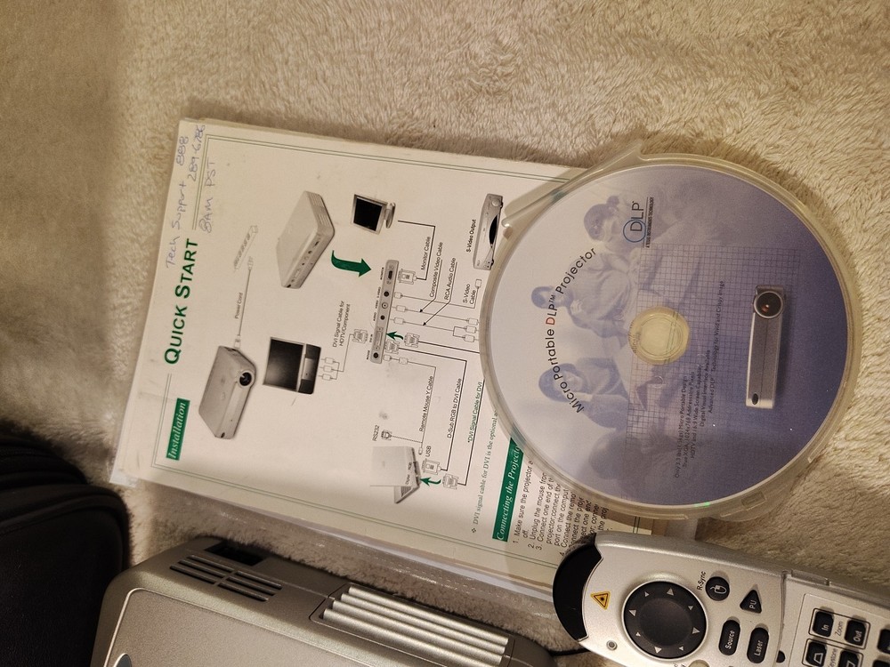 Optoma EP735 EzPro DLP Projector Powers On Carrying Case Remote Bundle Cables