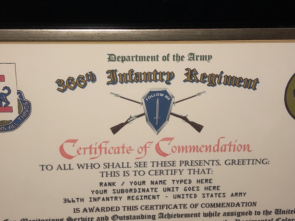 366TH INFANTRY REGIMENT / COMMEMORATIVE - CERTIFICATE OF COMMENDATION