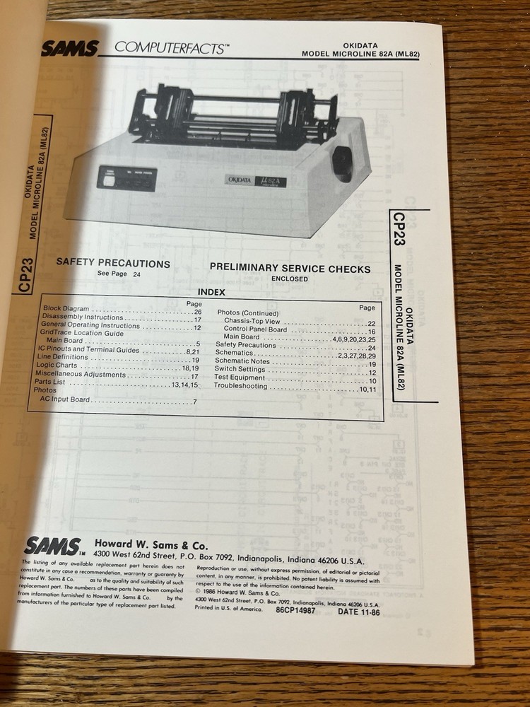 SAMS Computerfacts CP23 Okidata Microline 82A Printer Technical Service Manual