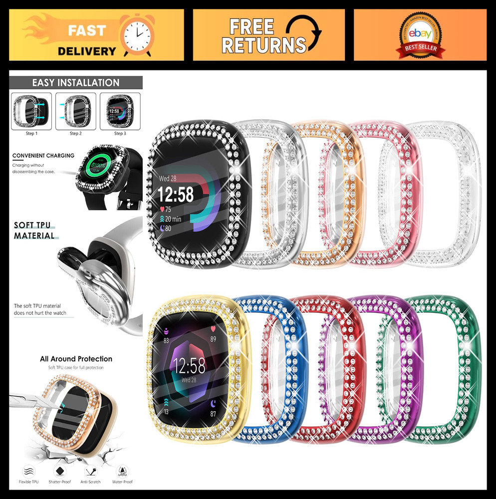 10-Pack TPU Bumper Case & Screen Protector for Fitbit Versa 4/Sense 2, Bling Des