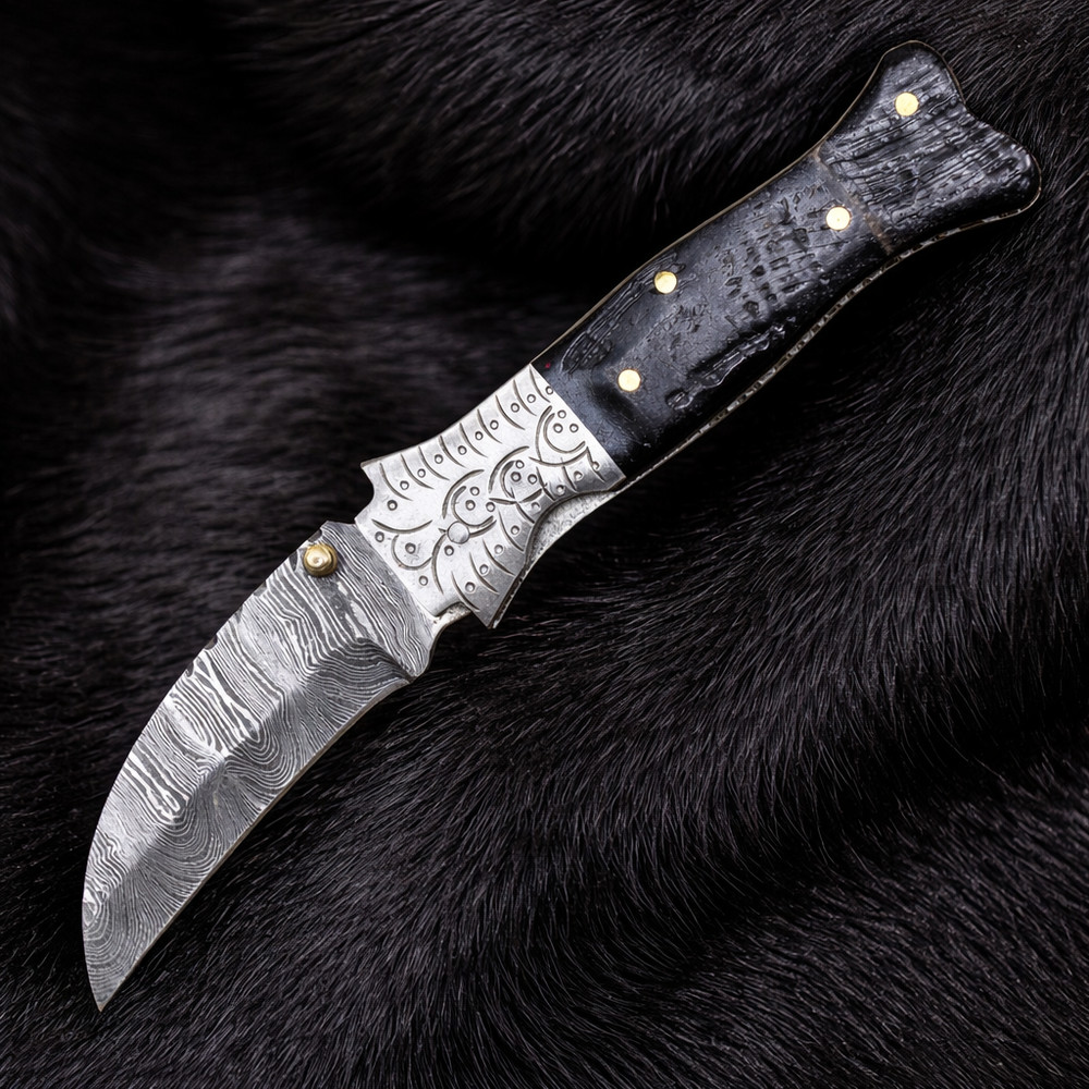 Elite Handmade Folding Pocket Camping EDC Knife Ram Horn Handle With Sheath