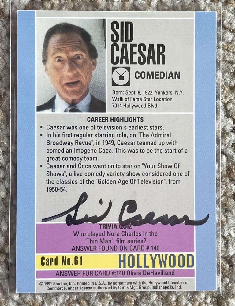 Sid Caesar signed Starline Hollywood Walk card