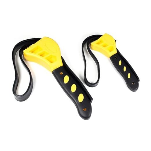2-Pack Strap Wrench Set, Rubber Strap Adjustable Wrench, Oil Filter Yellow