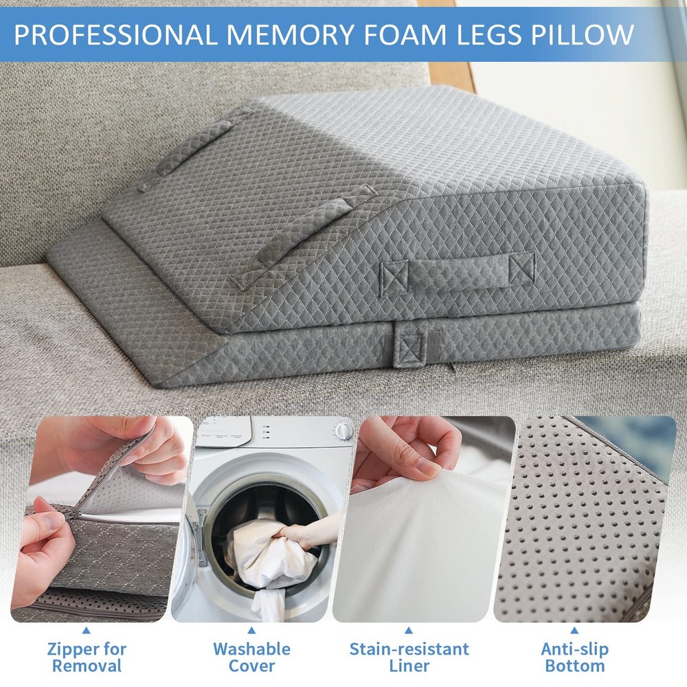 Adjustable Leg Elevation Pillows for Swelling Cooling Gel Memory Foam Wedge P...
