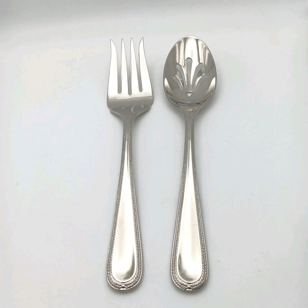 Gorham Braid Serving Hostess 2 Piece Set Spoon Fork Stainless Flatware New