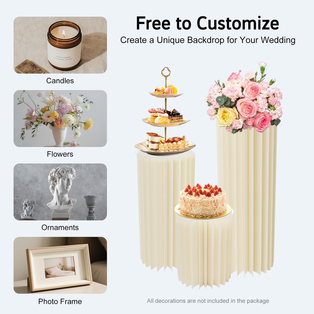 3pcs White Foldable Cardboard Centerpiece Display Flowers Stand Columns Display