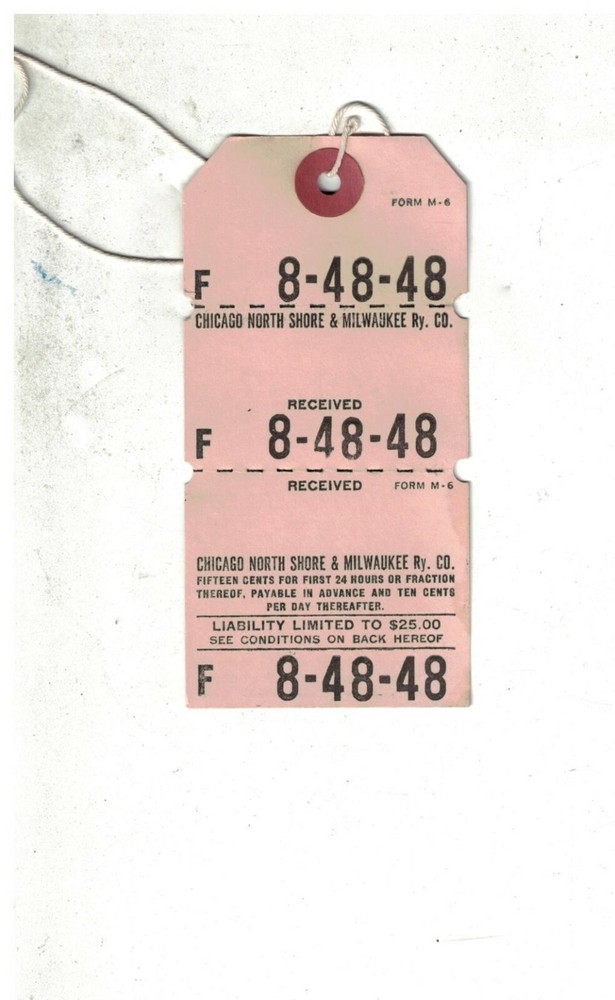 North Shore Line Railway Un-Used Freight Ticket